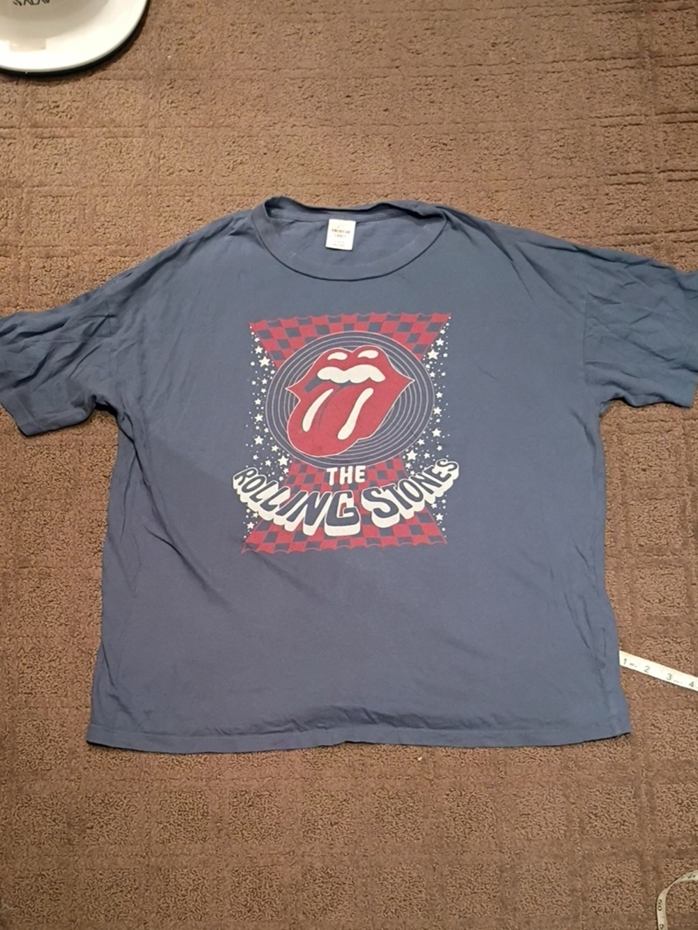 the Rolling Stones Blue Men's Tee with Red Tongue Graphic